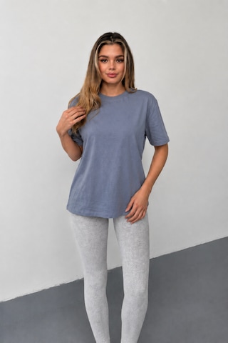 Stilera Kadın Oversize Basic Kısa Kollu Bisiklet Yaka Düz Tişört Gri
