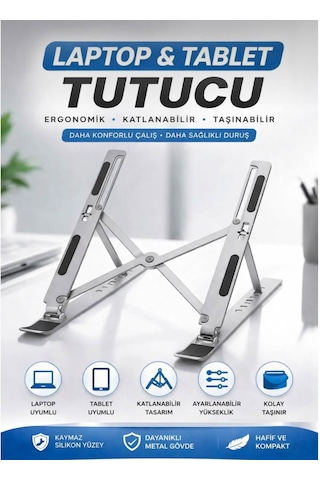 Ayarlanabilir Ve Katlanabilir Laptop Tablet Standı Kademeli Yükseklik Ayarı Kaymaz Taşınabilir Stand