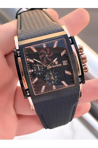 Raymond Nişan Ve Damatlara Özel Deri Kordon 2 Yıl Garantili 5 Atm Erkek Kol Saati+bileklik Rmd.54 Rose Gold - Siyah