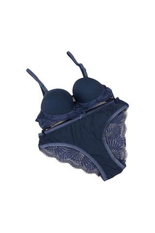 Umt Underwear Umt Kadın Dolgulu B Cup Balenli Telli Sütyen Takımı Mavi
