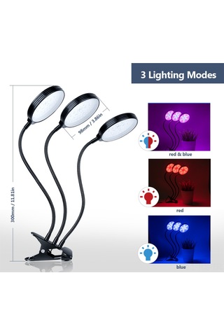 Reedark 15w Bitki Büyüme Lambası, 3 Renk Modu Kırmızı/mavi/kombinasyon , 5 Parlaklık Seviyesi, 360 Esnek Kollu, 4/8/12 Saat Zamanlayıcı, Usb Girişi Şarj Aleti Hariç Siyah