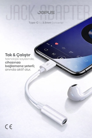 Aux Type-c To 3.5mm Jack Kulaklık Dönüştürücü - iPhone , Apple Uyumlu iPad  Ve Type-c Cihazlar İle Diğer