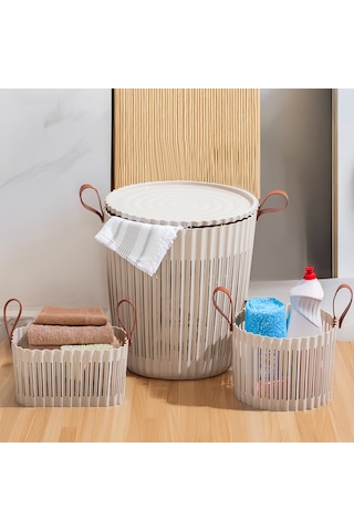 Porsima 4315 Cappuccino 3'lü Sepet Seti Banyo Mutfak Organizeri