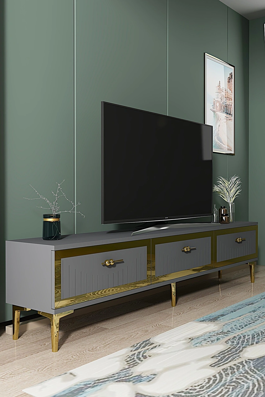 Tsa1802ag - Tuna Tv Stand, Tv Sehpası Antrasit-gold 180cm Antrasit