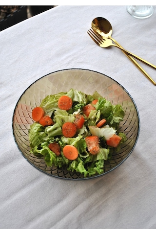 20 Cm Cam Salata Tabağı Füme Salata Kasesi Orta Boy Tabak 2-3 Kişilik Kırmızı