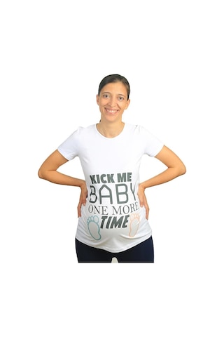 Mummy's Baby Hamile Tişört Kick Me Baby Beyaz