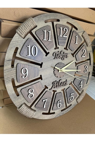 Kişiselleştirilebilir Ahşap Dekoratif Halatlı Duvar Saati Bej