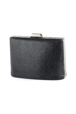 Erkan Saçmacı Siyah Saten Kristal Taşlı Metal Saplı Zincir Askılı Abiye Çanta Siyah