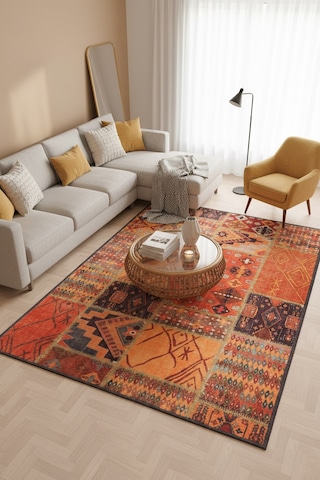 Jazz Patchwork Desenli Dokuma Taban Dekoratif Renkli Halı Al 332 Bej