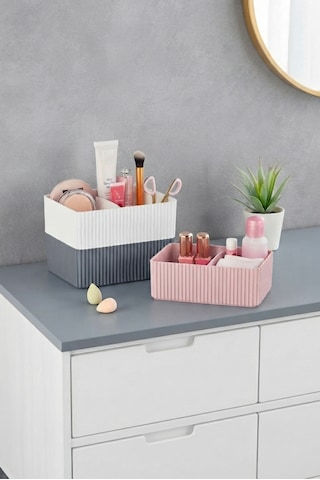 3 Adet - Bölmeli Banyo Mutfak Makyaj Malzemeleri Düzenleyici Kat Kat Organizer Kutu Çok Renkli