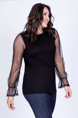 Myline Kadın Kolları Fileli Bluz 35128 Siyah