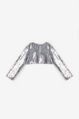 Le Mabelle Gümüş Uzun Kollu Pullu Kız Çocuk Crop Bluz Gümüş