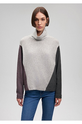 Mavi Dik Yaka Blok Renk Tişört Loose Fit / Bol Rahat Kesim 1612012-83096 Gri-83096