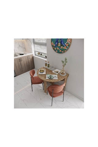 Pratik Katlanır - Açılır Kapanır Yuvarlak Mutfak Yemek Çalışma Masası - 6 Kişilik - %100 Mdf Çam