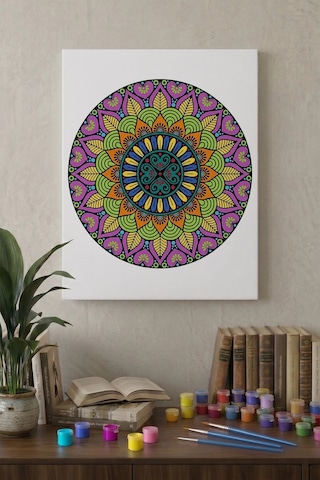 Oval Çiçek Mandala Tuval Boyama Seti 40x50 Cm