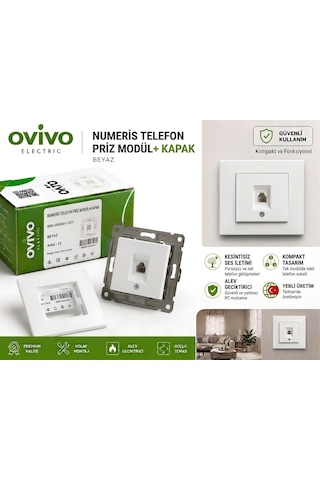 Ovivo Grano Beyaz Nümeris Prizi Çerçeve Dahil Rj11 Telefon Prizi