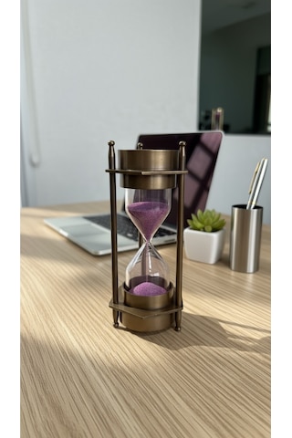 Eskitme Metal Çift Pusulalı Kum Saati 12 Cm Mor Kumlu Dekoratif Vintage Masaüstü Aksesuar Hediyelik