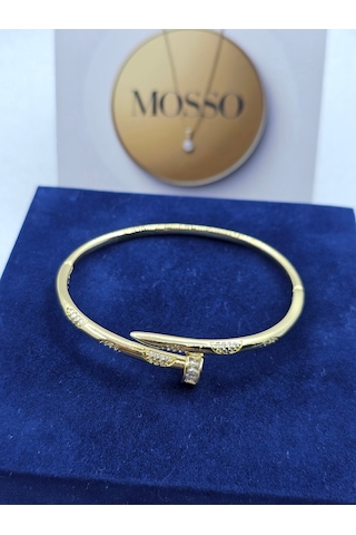 Zirkon Taşlı Çivi Model Gold Renk Çelik Bileklik Altın