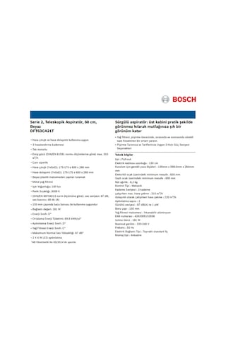 Bosch DFT63CA21T Teleskopik Aspiratör Beyaz