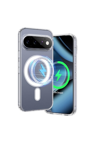 Google Pixel 11 Pro Uyumlu Kılıf Sararmaz Kamera Kısmı Açık Magsafe Mika Sert Parlak Şeffaf Kapak Beyaz