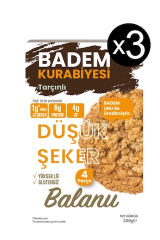 Balanu Düşük Şekerli Tarçınlı Badem Kurabiyesi 200gr X3 Adet