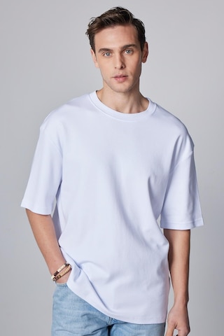 Tudors Unisex Oversize Geniş Kesim Pamuklu Yumuşak Dokulu Basic Bisiklet Yaka Beyaz Tişört-30842-beyaz Beyaz