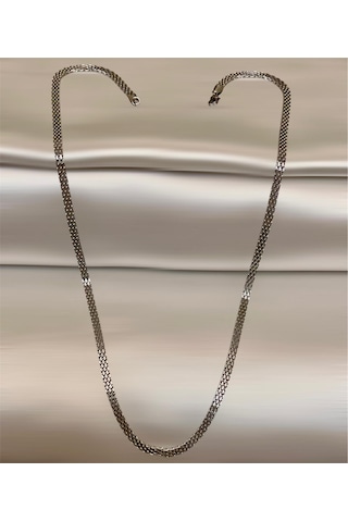 Silver Hasır Örme Çelik Zincir Erkek Kolye 65 Cm 5mm Silver