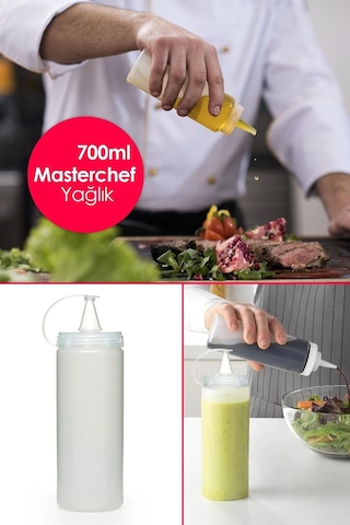 Lexroo Masterchef Sızdırmaz Kapaklı Plastik Yağ Şişesi, Yağdanlık Sos Şişesi, 700 Ml, Şeffaf, Modern