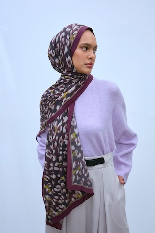 Silk Home Eco Viscose Leopar Desen Şal 6001 Mürdüm-siyah-vizon