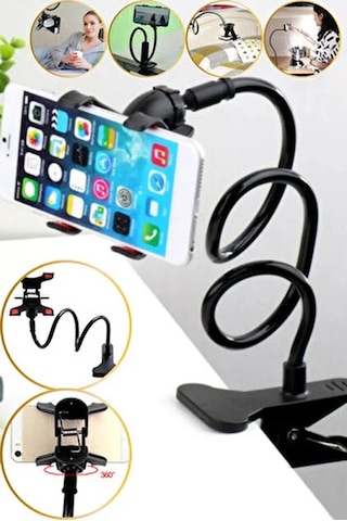 3b Trend 2 Adet Akrobat Telefon Tutucu Siyah Spiral Gövdeli Esnek Telefon Stand Video İzleme Aparatı