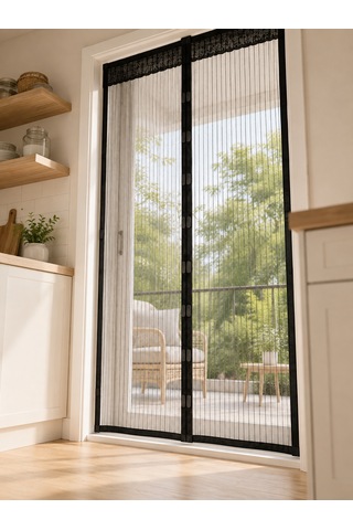Otomatik Kapanan Mıknatıslı Sineklik Kapı Filesi Pratik Geçişli Siyah Model - Lisinya Standart