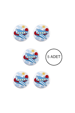 5 Adet Porselen Uçak Çocuk Odası Mobilya Kulbu Seti - Dolap ve Çekmece Kulpları Çok Renkli