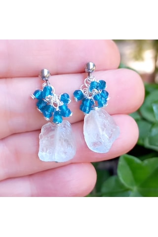 2821 Ham Topaz Apatit El Yapımı Çelik Aparatlı Küpe Buz Mavisi