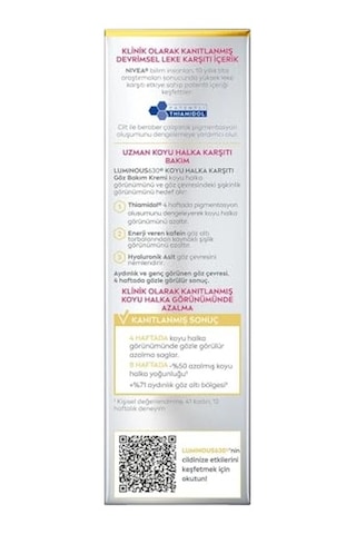 Nıvea Luminous630 Koyu Halka Karşıtı Göz Bakım Kremi 15 Ml, Nemlendirici,kafein,thiamidol,hyaluronik Asit