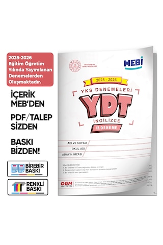 2026 Yks-ydt İngilizce Mebi Online Ogm Türkiye Geneli 12. Deneme Büyük Boy Renkli Baskı Ücreti