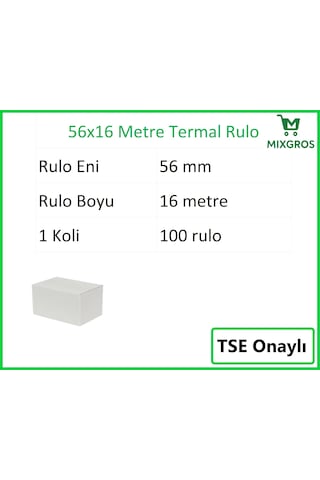 56x16 Metre Termal Kredi Kartı Ve Yazarkasa Pos Rulosu 100 Adet