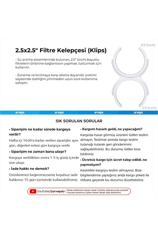 Su Arıtma Cihazı 2.5x2.5" Filtre Kelepçesi Klips 10 Adet