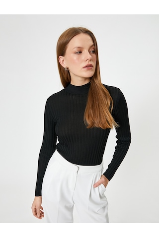 Koton Dik Yaka Triko Kazak Uzun Kollu Slim Fit Siyah 5wak90017ht Siyah