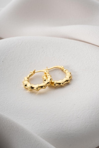 925 Ayar Gümüş Gold Rengi Parçalı Çizgili Şarnel Küpe Gold