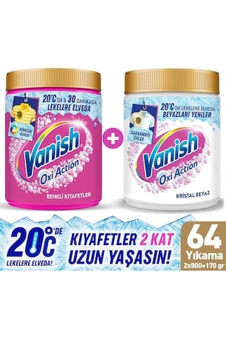 Vanish Kosla Multipower Toz Leke Çıkarıcı Deterjan Güçlendirici Pembe 970 G + Beyaz 970 G