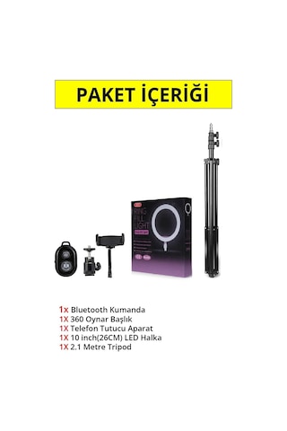 Bluetooth Kumandalı 10 Inç Ring Light Youtuber Selfie Işığı 2.1 Metre Tripod 26 Cm Halka