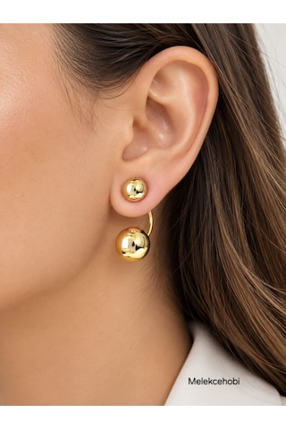Melekcehobi Xuping 14k Altın Kaplama Çift Taraflı Top Küpe Gold