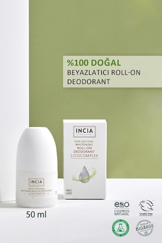 INCIA %100 Doğal Roll On Deodorant Beyazlatıcı Ter Kokusu Önleyici Leke Yapmayan 50 ML