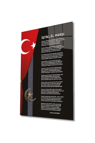 İstiklal Marşı Ve Türk Bayrağı Cam Tablo Modern Ev Ofis Salon Hediyelik Büyük Tablo Duvar Dekoru