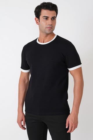 Efor Slim Fit Bisiklet Yaka Siyah-ekru Tişört Ts 932