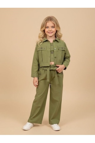 Zekids Kız Çocuk Taş İşlemeli Tasarım Ceket-17154 Yeşil