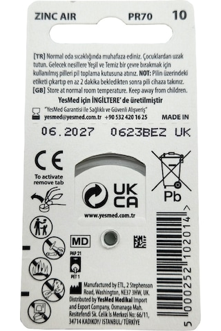 Yesmed Extra Power 10 No Kulaklık Pili 10paketx6adet 60adet Pil
