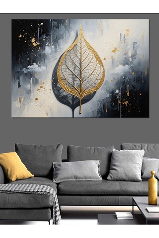 Ahşap Tablo Altın Varaklı Yaprak Deseni