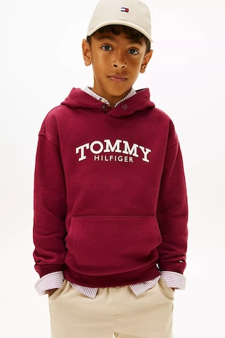 Tommy Hilfiger Erkek Çocuk Logolu Kapüşonlu Sweatshirt - Bordo Rich Cherry
