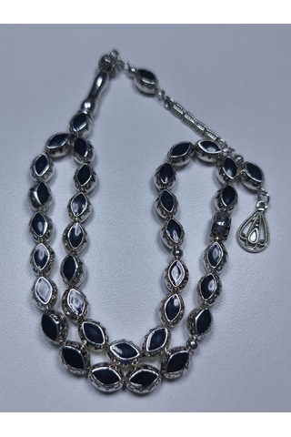 Siyah Mineli Metal Alpaka Özel Tasarım Ağır Tesbih 11 X 8 X 6 Mm